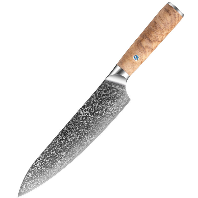 High Carbon Damascus Japanese Kitchen Knife Set, Olive Wood