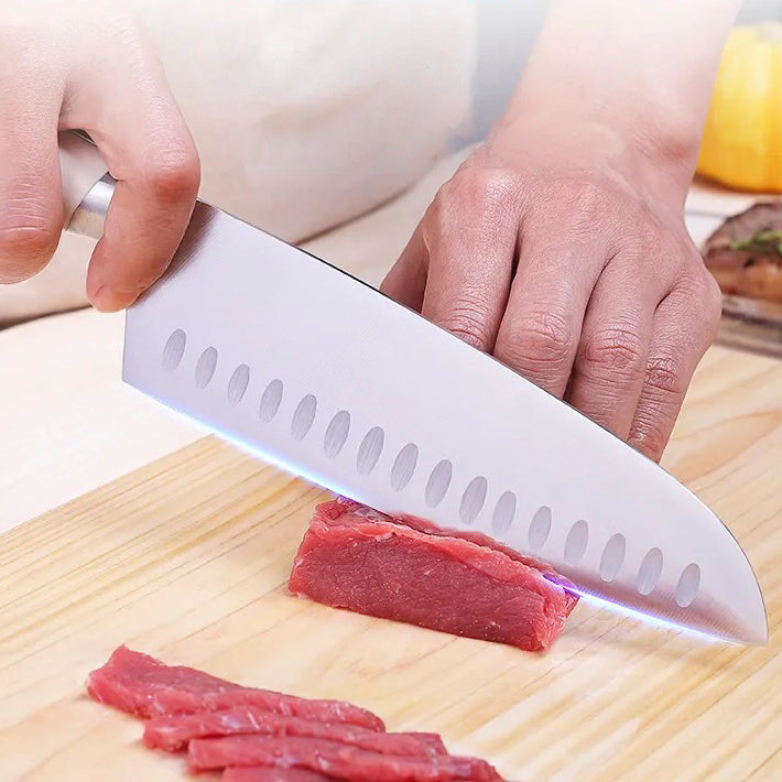 Creme White Series Santoku Knife, Hollow Edge, German 1.4116 Steel, ABS