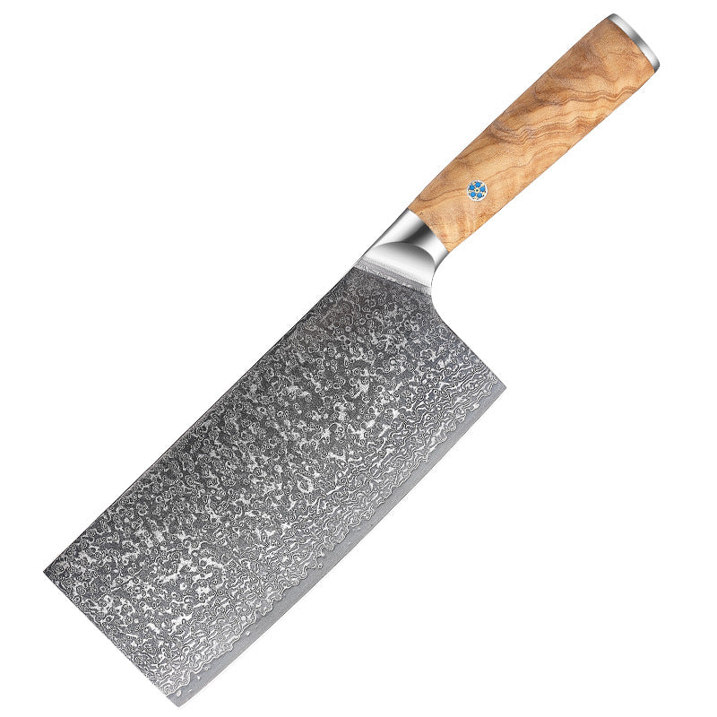 High Carbon Damascus Japanese Kitchen Knife Set, Olive Wood