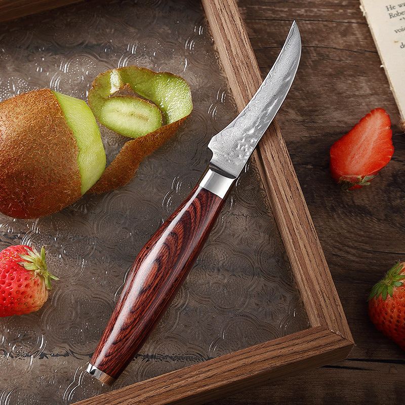 L Series 3-Inch Curved Paring Knife, Damascus Steel, Wood