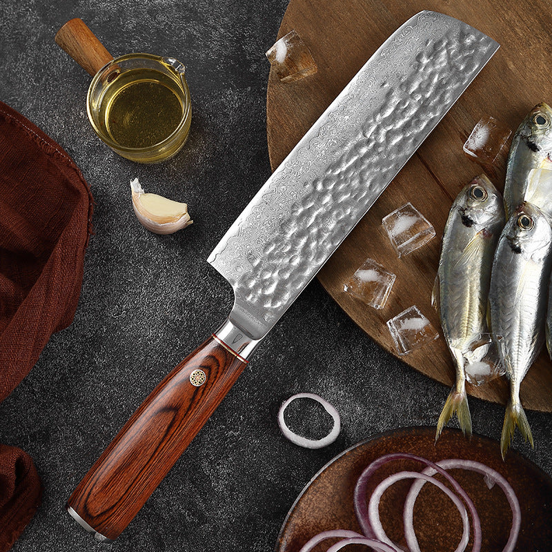 L Series 6.6-Inch Nakiri Knife, Damascus Steel, Wood, Red