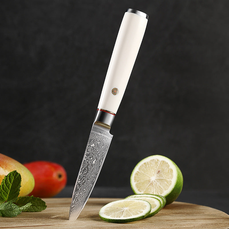 T Series 3.5-Inch Paring Knife, Damascus Steel, ABS, White