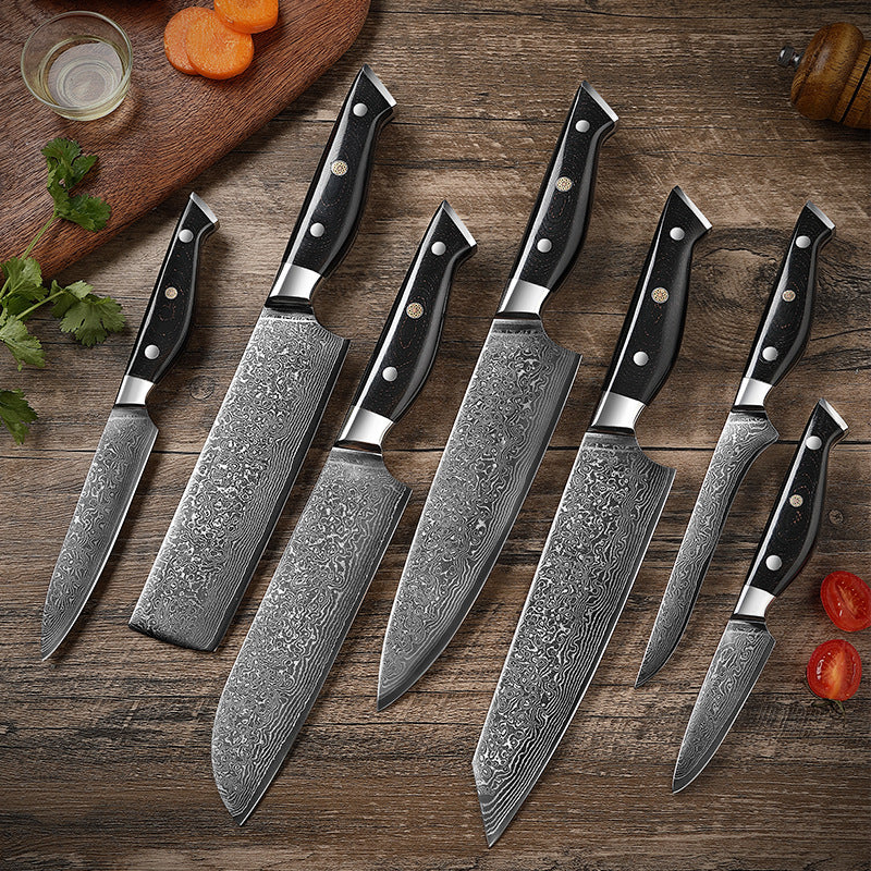 W Series Kitchen Chef Knife Set, Damascus Steel, Black