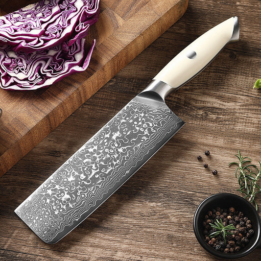 Creme White Series 7-Inch Nakiri Knife, High Carbon Damascus Steel, ABS