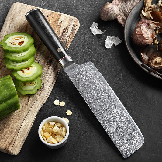 T Series 6.8-Inch Nakiri Knife, Damascus Steel, Wood