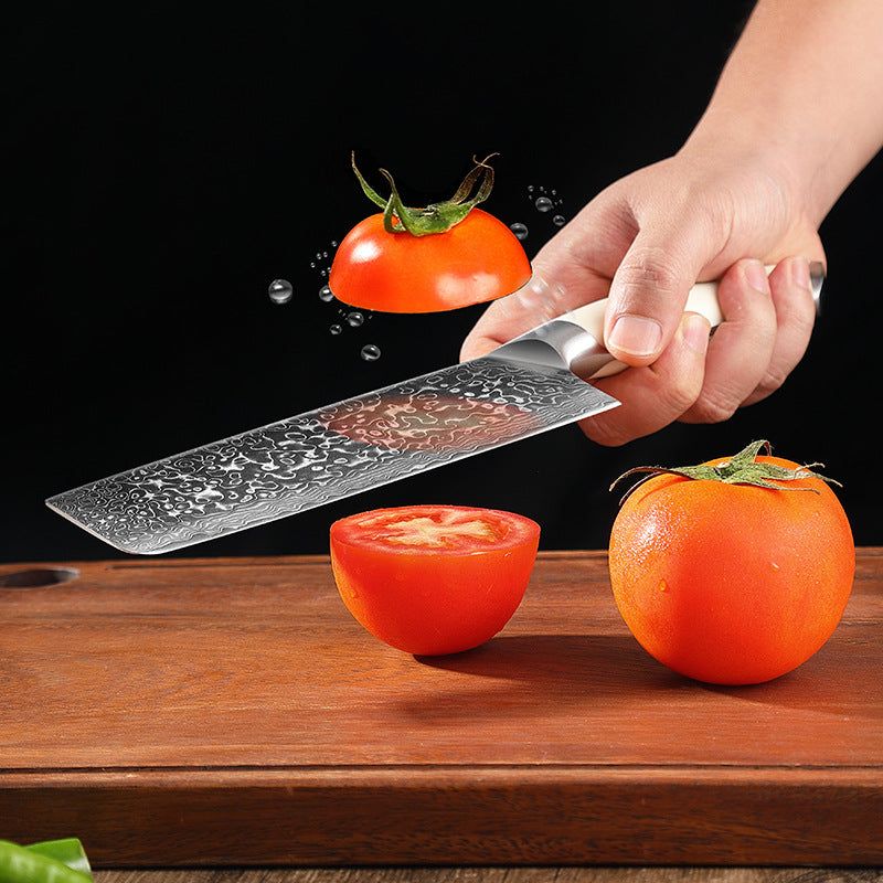 Creme White Series 7-Inch Nakiri Knife, High Carbon Damascus Steel, ABS