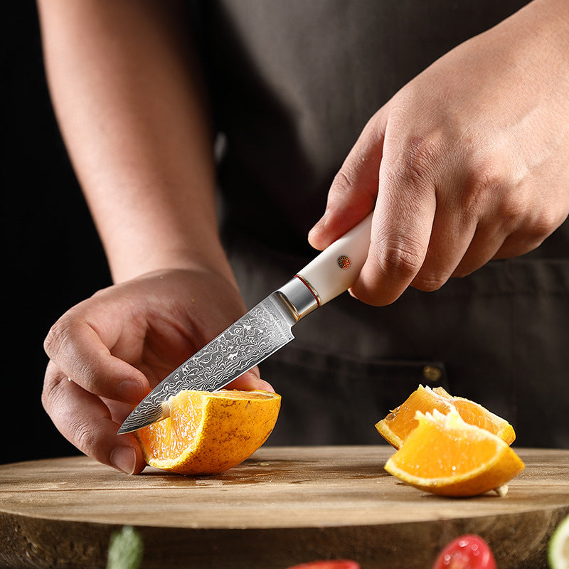 T Series 3.5-Inch Paring Knife, Damascus Steel, ABS, White