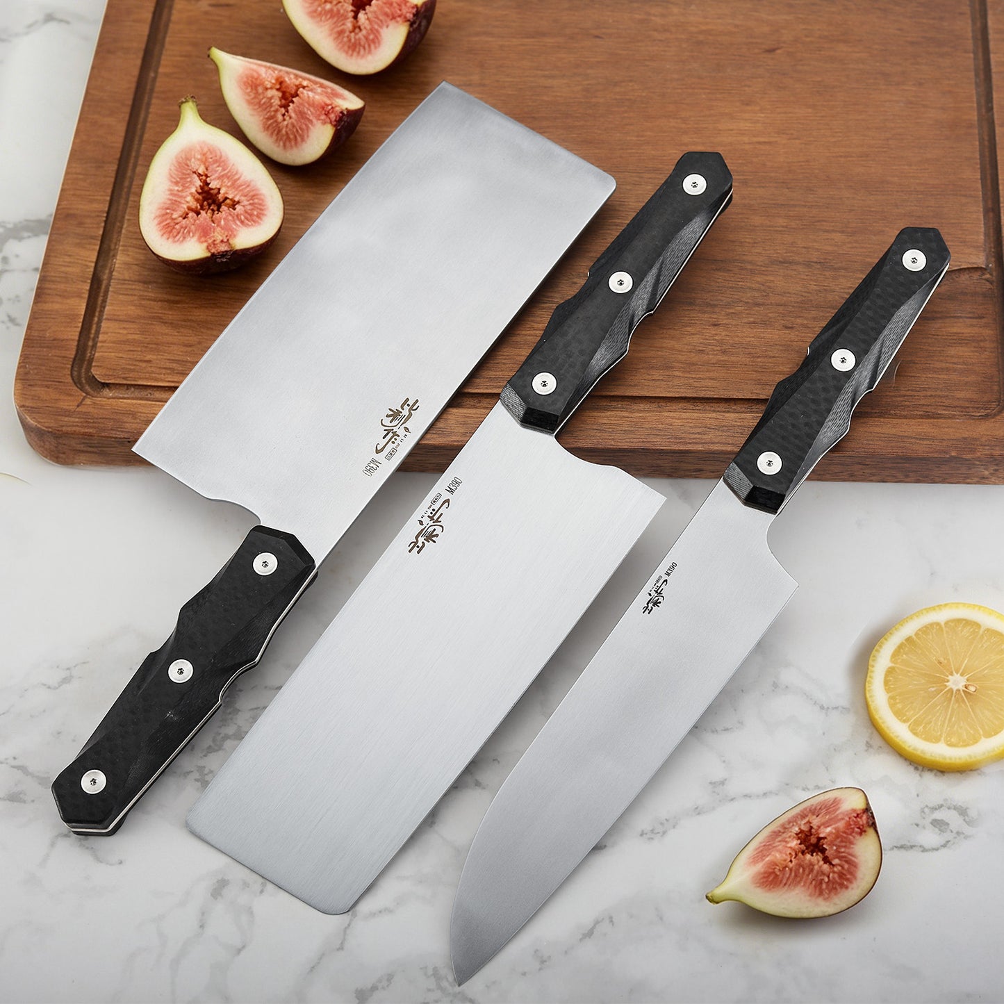 7 Inch Nakiri Slicing Knife, M390 Steel, Carbon Fiber Handle