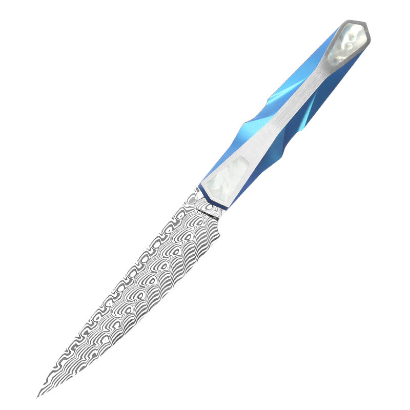 LAMBO FUTURISM 5-Inch Utility Knife, Damasteel Powder Steel, Titanium&Mother of Pearl