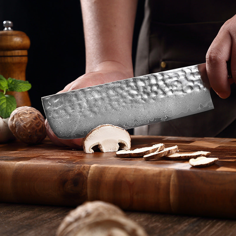 T Series 6.6-Inch Hammered Nakiri Knife, Damascus Steel, Wood