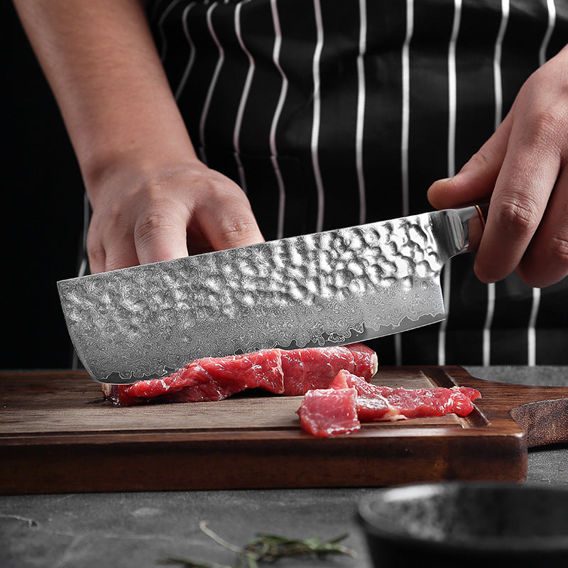 L Series 6.6-Inch Nakiri Knife, Damascus Steel, Wood, Red