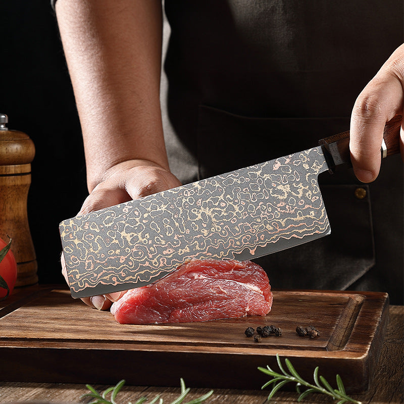 6.6-Inch Nakiri Knife, Copper Damascus Steel, Ebony Wood