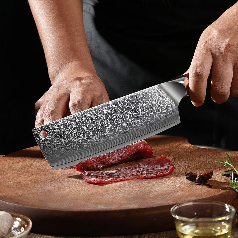 Japanese-style Nakiri Knife, SKD-11 Steel Core Damascus Steel, Sandalwood