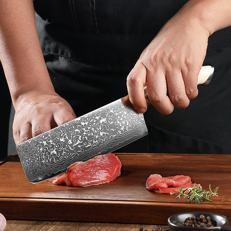 Creme White Series 7-Inch Nakiri Knife, High Carbon Damascus Steel, ABS
