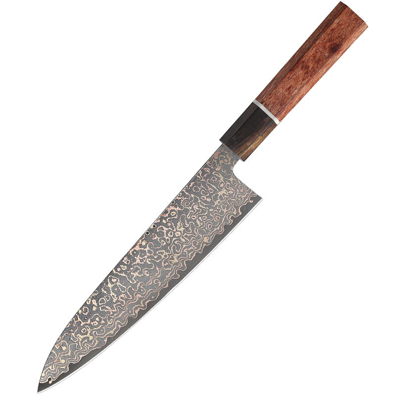 7.8-Inch Chef Knife, Copper Damascus Steel, Ebony Wood