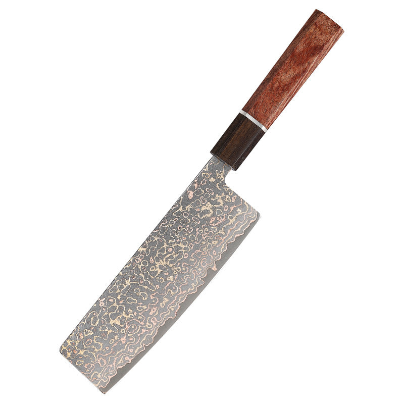 6.6-Inch Nakiri Knife, Copper Damascus Steel, Ebony Wood