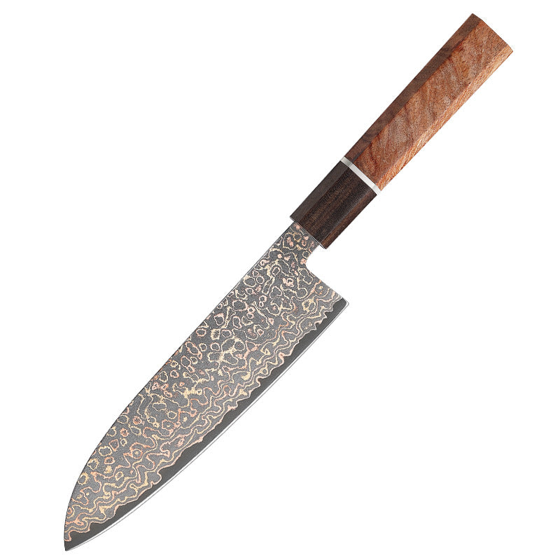 6.8-Inch Santoku Knife, Copper Damascus Steel, Ebony Wood