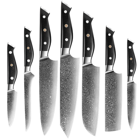 W Series Kitchen Chef Knife Set, Damascus Steel, Black