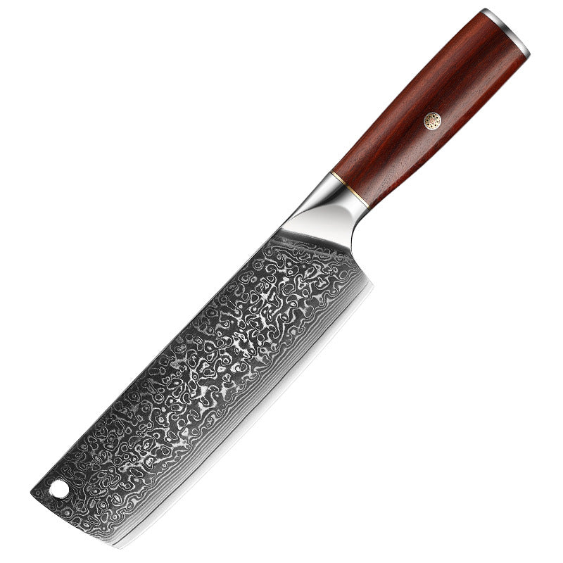 Japanese-style Nakiri Knife, SKD-11 Steel Core Damascus Steel, Sandalwood