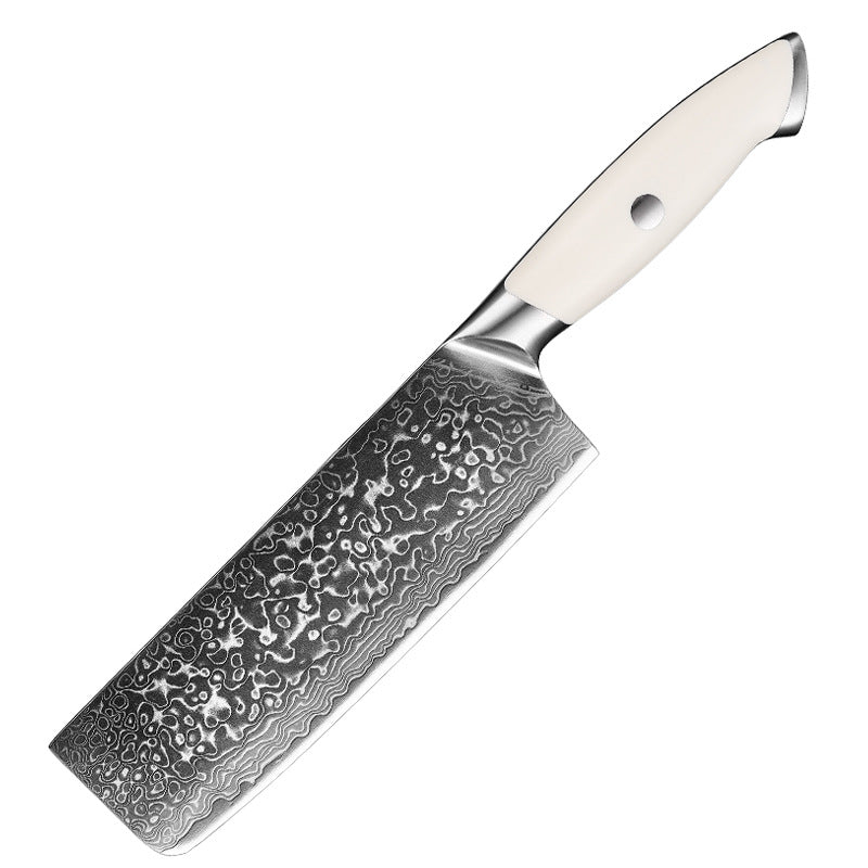 Creme White Series 7-Inch Nakiri Knife, High Carbon Damascus Steel, ABS
