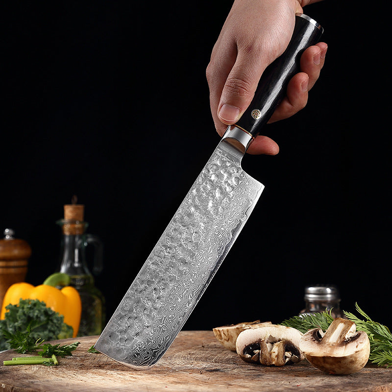 T Series 6.6-Inch Hammered Nakiri Knife, Damascus Steel, Wood