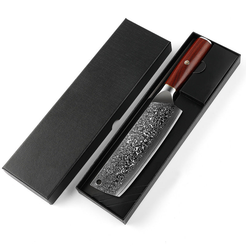 Japanese-style Nakiri Knife, SKD-11 Steel Core Damascus Steel, Sandalwood