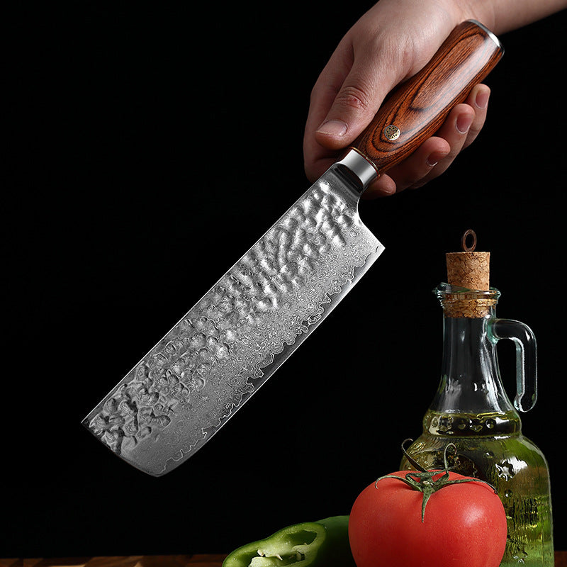 L Series 6.6-Inch Nakiri Knife, Damascus Steel, Wood, Red