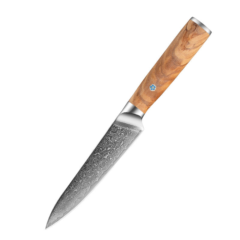 High Carbon Damascus Japanese Kitchen Knife Set, Olive Wood