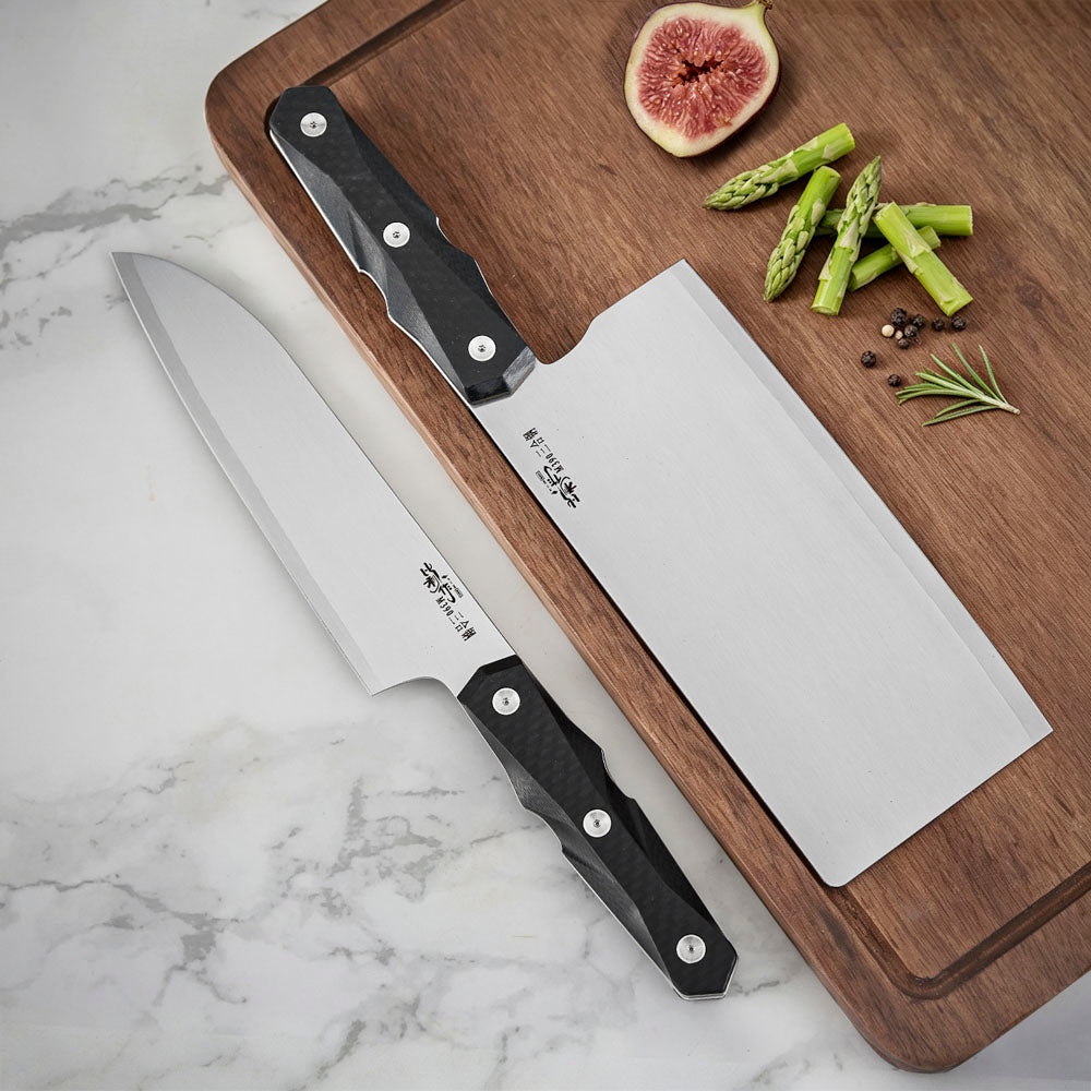 7 Inch Chef's Santoku Knife, M390 San Mai Steel, Carbon Fiber Handle