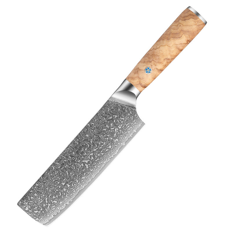 High Carbon Damascus Japanese Kitchen Knife Set, Olive Wood