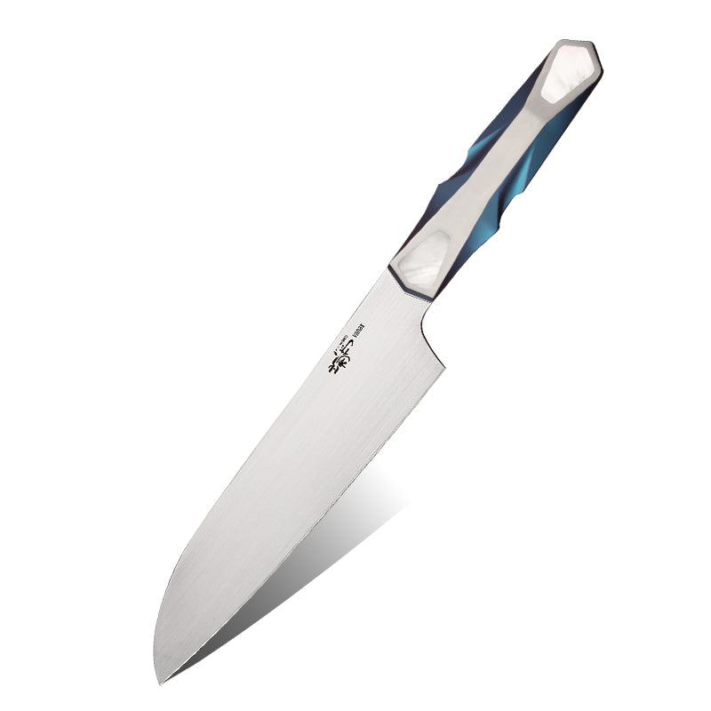 Custom Kitchen Santoku Knife, Vanax Superclean Steel, Titanium