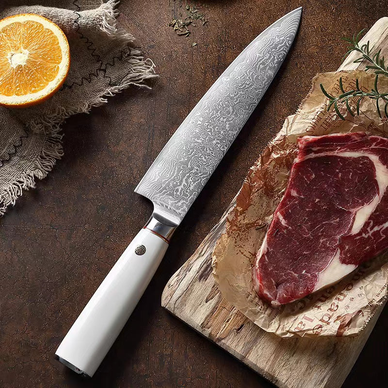 T Series 7.8-Inch Chef Knife, Damascus Steel, ABS, White