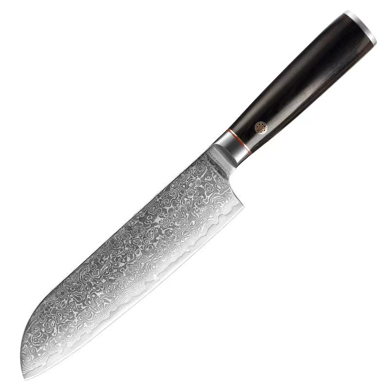 T Series 7-Inch Santoku Knife, Damascus Steel, Wood
