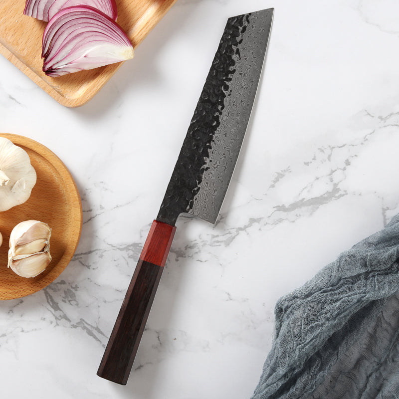 7.4-Inch Japanese Kiritsuke Knife, Damascus Steel, Ebony