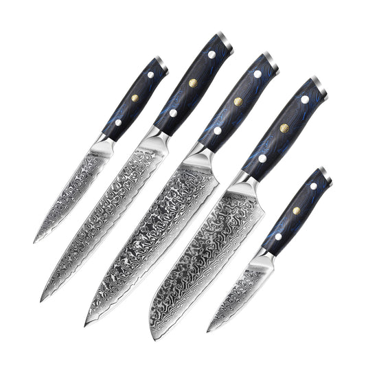 5-Pieces Knife Set, Damascus Steel, G10