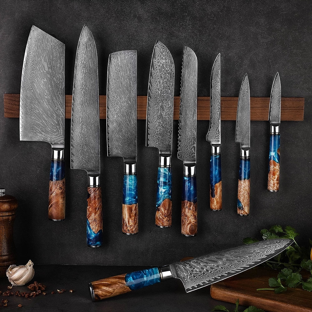 Ensemble de 9 couteaux de chef de cuisine en acier Damas VG10