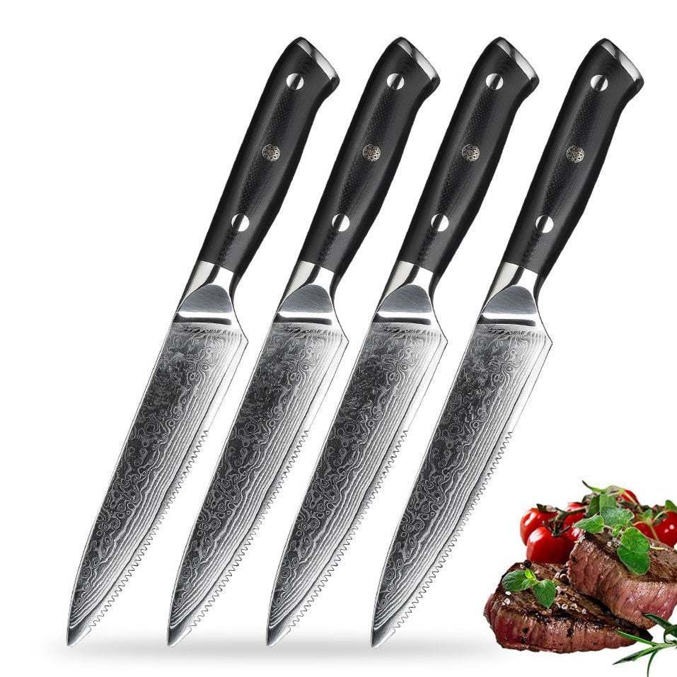 4 Stück 5" VG10 Stahl Damast Steakmesser Set G10 Griff