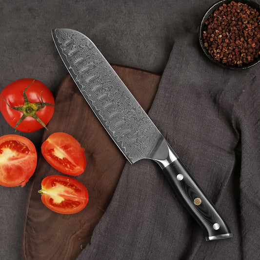 7-Inch Santoku Knife, Damascus Steel, G10, DS1205