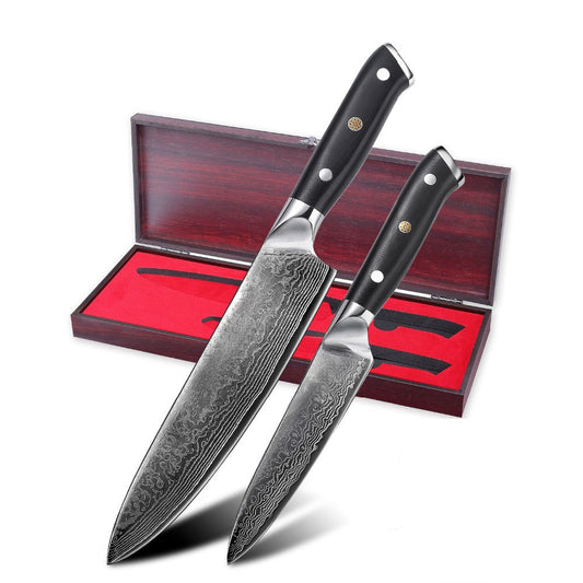 Classic 2-Pieces Knife Set, Damascus Steel, G10, KS1121