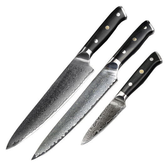 Classic 3-Pieces Knife Set, Damascus Steel, G10