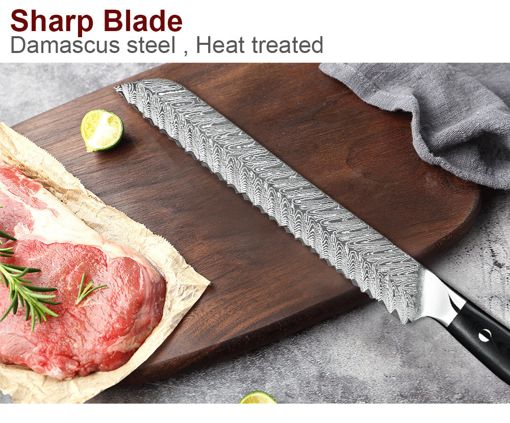 Classic 8-Inch Bread Knife, Damascus Steel, G10