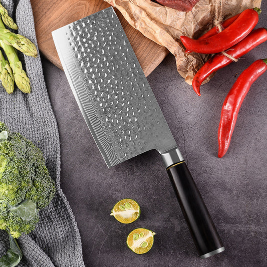 7-Inch Cleaver Knife, Damascus Steel, Ebony wood, DV1205