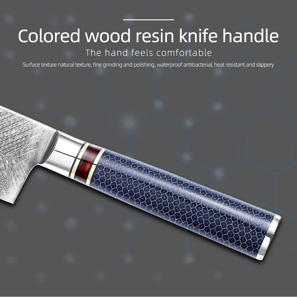 7-Inch Nakiri Knife, Damascus Steel, Resin