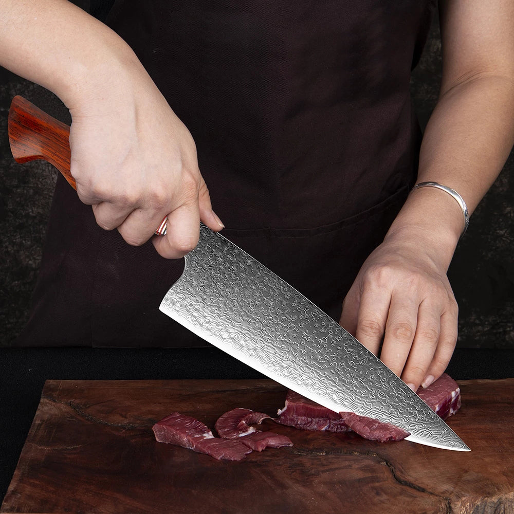 Pro 8-Inch Chef Knife, Damascus Steel, Rose Wood