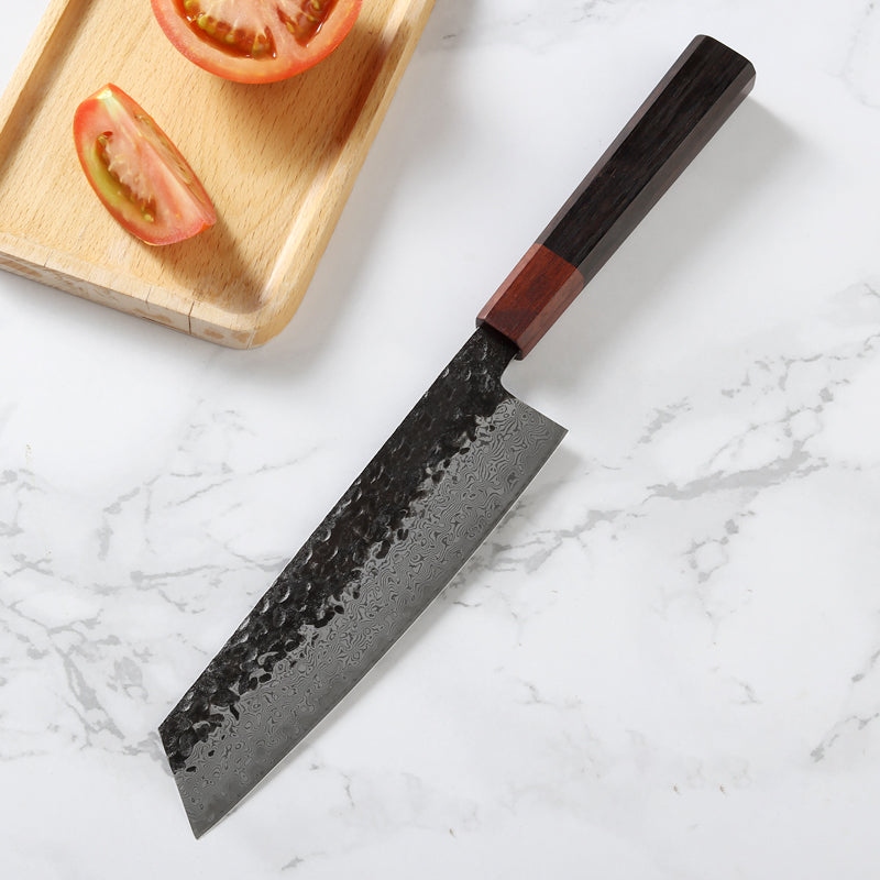 7.4-Inch Japanese Kiritsuke Knife, Damascus Steel, Ebony