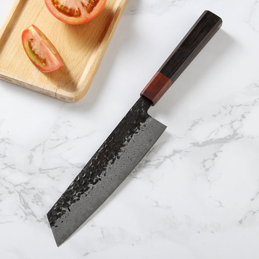 7.4-Inch Japanese Kiritsuke Knife, Damascus Steel, Ebony