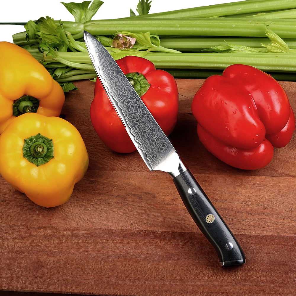 5-Inch Serrated Steak Knife, Damascus Steel, G10