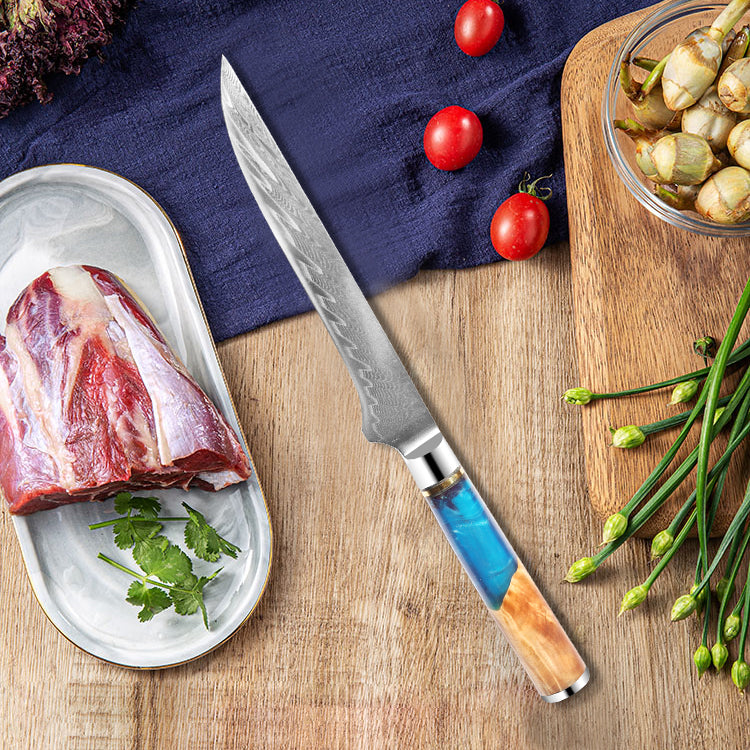 6-Inch Boning Knife, Damascus Steel, Resin