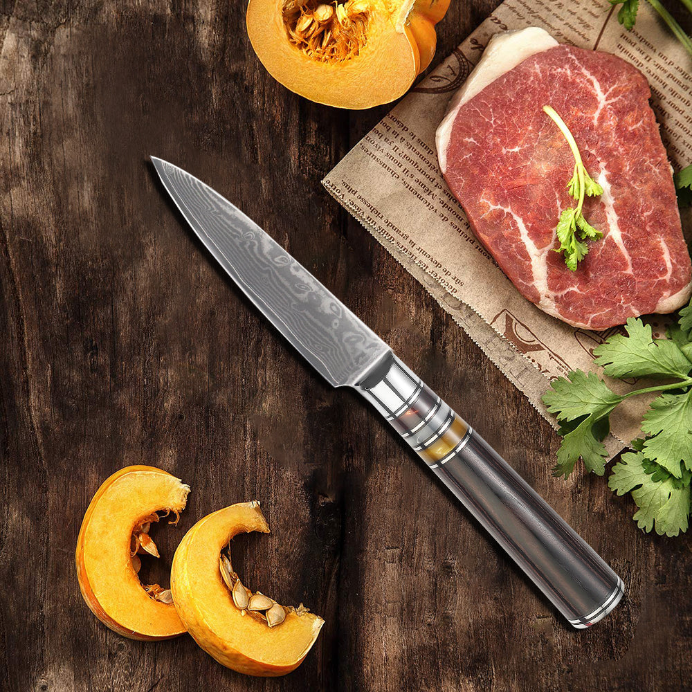 Cuchillo para mondar japonés de acero de Damasco de 67 capas de 3,5 "