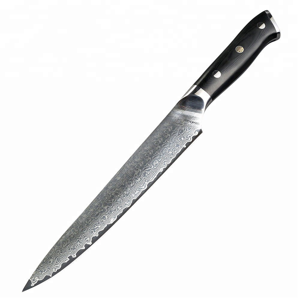 8-Inch Carving Knife, Damascus Steel, G10, Black